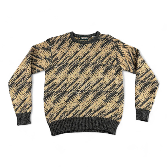 Vintage Abstract Sweater Adult MEDIUM Brown Blue Gray 90s JT Beckett Cozy Tiled - Picture 1 of 6